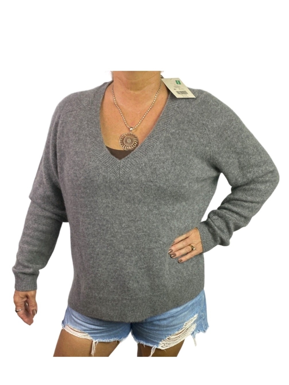 Biltmore 100% Cashmere Gray V-Neck Women's Sweater- Sz S